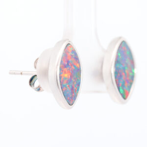 Sterling Silver Blue Green Orange Red Australian Doublet Opal Earrings