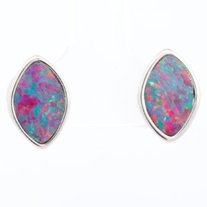 Sterling Silver Blue Green Orange Red Australian Doublet Opal Earrings