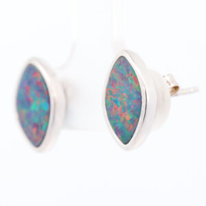 Sterling Silver Blue Green Orange Red Australian Doublet Opal Earrings