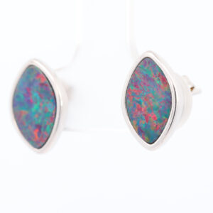 Sterling Silver Blue Green Orange Red Australian Doublet Opal Earrings