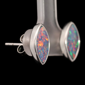 Sterling Silver Blue Green Orange Red Australian Doublet Opal Earrings