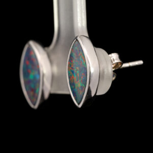 Sterling Silver Blue Green Orange Red Australian Doublet Opal Earrings