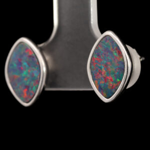 Sterling Silver Blue Green Orange Red Australian Doublet Opal Earrings