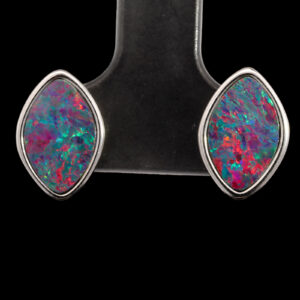 Sterling Silver Blue Green Orange Red Australian Doublet Opal Earrings