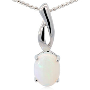 White Gold Blue Green Crystal Opal Pendant