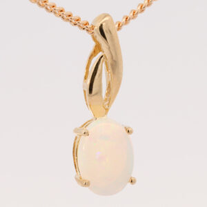 Yellow Gold Blue Green Solid Australian Crystal Opal Pendant Necklace