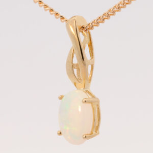 Yellow Gold Blue Green Solid Australian Crystal Opal Pendant Necklace