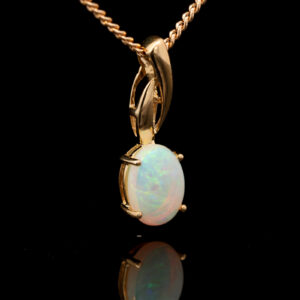 Yellow Gold Blue Green Solid Australian Crystal Opal Pendant Necklace