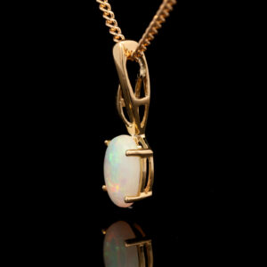 Yellow Gold Blue Green Solid Australian Crystal Opal Pendant Necklace