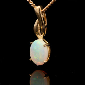 Yellow Gold Blue Green Solid Australian Crystal Opal Pendant Necklace