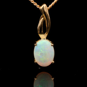 Yellow Gold Blue Green Solid Australian Crystal Opal Pendant Necklace