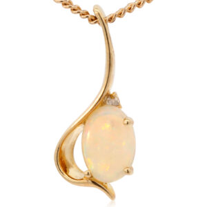 Yellow Gold Blue Green Orange Red Solid Australian Crystal Opal and Diamond Pendant Necklace