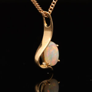 Yellow Gold Blue Green Orange Red Solid Australian Crystal Opal and Diamond Pendant Necklace