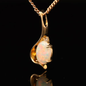 Yellow Gold Blue Green Orange Red Solid Australian Crystal Opal and Diamond Pendant Necklace