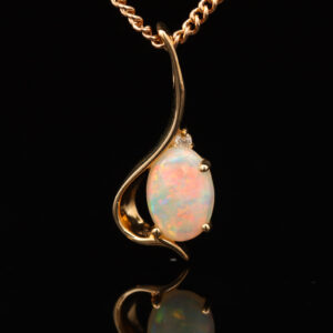 Yellow Gold Blue Green Orange Red Solid Australian Crystal Opal and Diamond Pendant Necklace