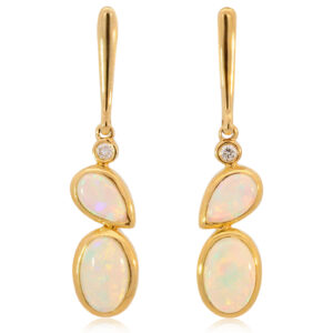 Yellow Gold Blue Green Yellow Orange Red Crystal Opal and Diamond Earrings