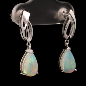 White Gold Blue Green Purple Crystal Opal Earrings