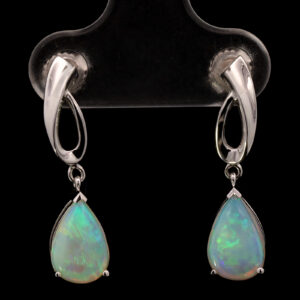 White Gold Blue Green Purple Crystal Opal Earrings