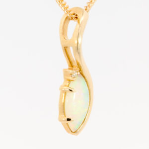 Yellow Gold Blue Green Yellow Orange Purple Solid Australian Crystal Opal and Diamond Pendant Necklace