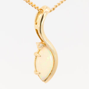 Yellow Gold Blue Green Yellow Orange Purple Solid Australian Crystal Opal and Diamond Pendant Necklace