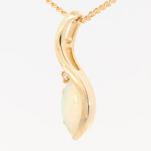 Yellow Gold Blue Green Yellow Orange Purple Solid Australian Crystal Opal and Diamond Pendant Necklace