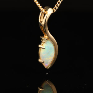 Yellow Gold Blue Green Yellow Orange Purple Solid Australian Crystal Opal and Diamond Pendant Necklace