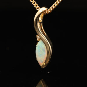 Yellow Gold Blue Green Yellow Orange Purple Solid Australian Crystal Opal and Diamond Pendant Necklace