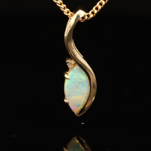 Yellow Gold Blue Green Yellow Orange Purple Solid Australian Crystal Opal and Diamond Pendant Necklace