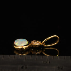 Yellow Gold Blue Green Yellow Orange Red Solid Australian Crystal Opal and Diamond Pendant Necklace