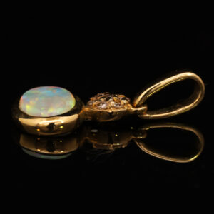 Yellow Gold Blue Green Yellow Orange Red Solid Australian Crystal Opal and Diamond Pendant Necklace