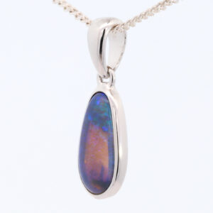 Sterling Silver Blue Green Purple Solid Australian Black Opal Pendant Necklace