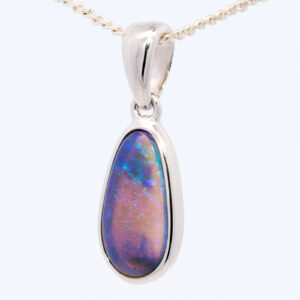 Sterling Silver Blue Green Purple Solid Australian Black Opal Pendant Necklace