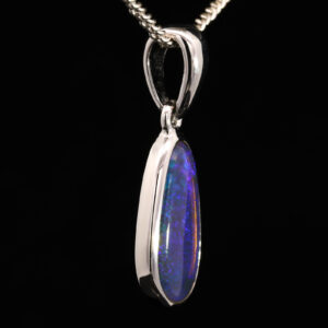 Sterling Silver Blue Green Purple Solid Australian Black Opal Pendant Necklace