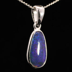 Sterling Silver Blue Green Purple Solid Australian Black Opal Pendant Necklace