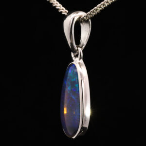 Sterling Silver Blue Green Purple Solid Australian Black Opal Pendant Necklace