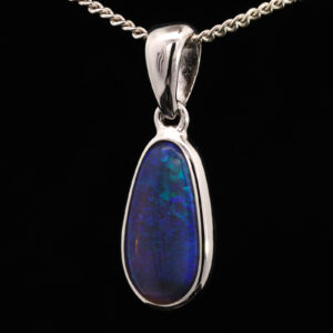 Sterling Silver Blue Green Purple Solid Australian Black Opal Pendant Necklace