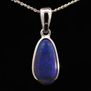 Sterling Silver Blue Green Purple Solid Australian Black Opal Pendant Necklace