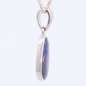 Sterling Silver Blue Green Purple Solid Australian Black Opal Pendant Necklace