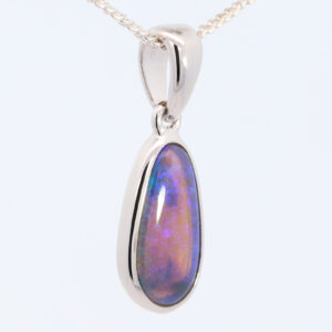 Sterling Silver Blue Green Purple Solid Australian Black Opal Pendant Necklace