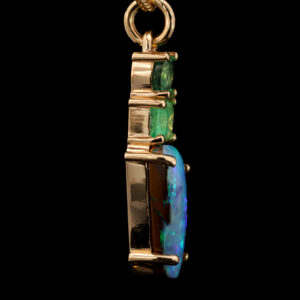 Yellow Gold Blue Green Purple Solid Australian Boulder Opal and Emerald Pendant Necklace