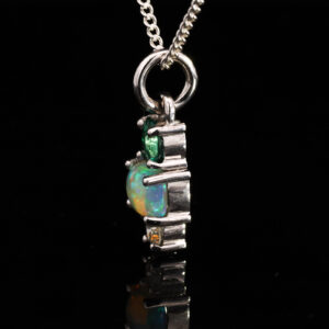 White Gold Blue Green Solid Australian Crystal Opal Emerald and Diamond Pendant Necklace