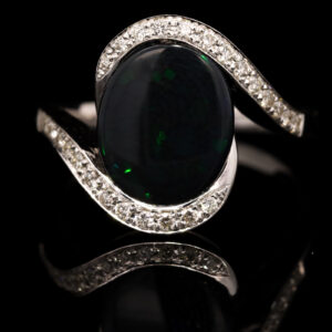 White Gold Blue Green Orange Solid Australian Black Opal and Diamond Engagement Ring