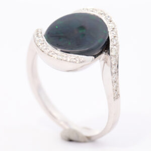 White Gold Blue Green Orange Solid Australian Black Opal and Diamond Engagement Ring