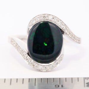 White Gold Blue Green Orange Solid Australian Black Opal and Diamond Engagement Ring