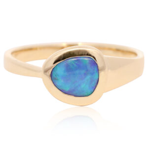 Yellow Gold Blue Green Boulder Opal Ring