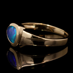 Yellow Gold Blue Green Solid Australian Boulder Opal Engagement Ring