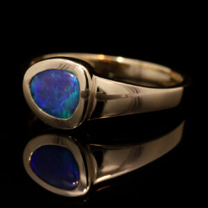 Yellow Gold Blue Green Solid Australian Boulder Opal Engagement Ring