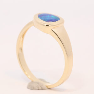 Yellow Gold Blue Green Solid Australian Boulder Opal Engagement Ring