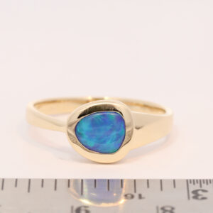 Yellow Gold Blue Green Solid Australian Boulder Opal Engagement Ring