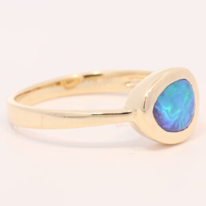 Yellow Gold Blue Green Solid Australian Boulder Opal Engagement Ring